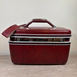 Vintage Samsonite Sentry Maroon Train Case Makeup Overnight Travel Luggage